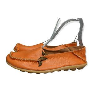 Women's Orange Leather Loafers Size 38/ US Size 7
